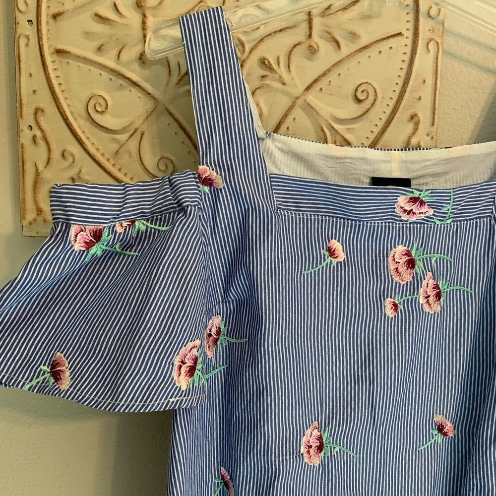 Bobeau embroidered stripe cold shoulder dress L - Picture 4 of 6